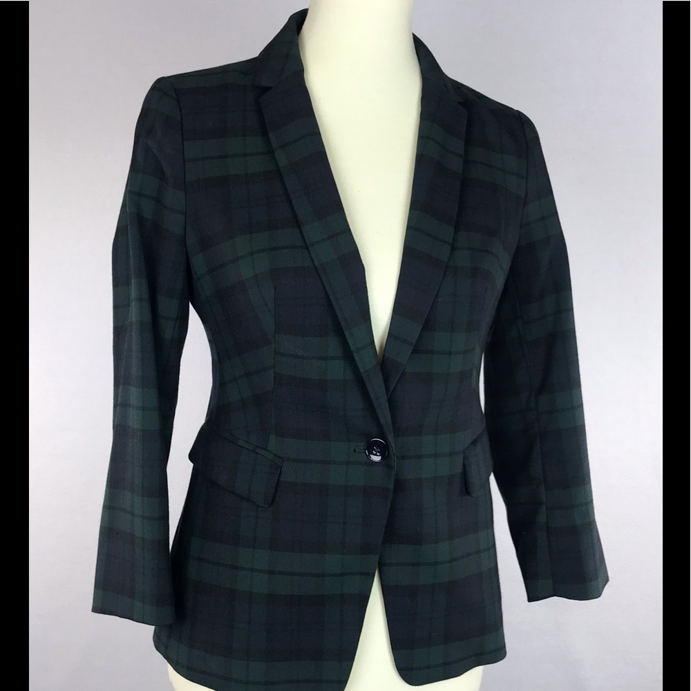 XS The Limited. Navy and Green Tartan Jacket